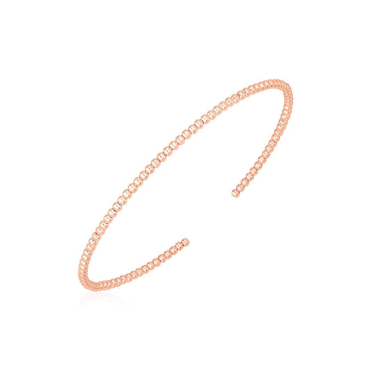 Beaded cuff bangle in polished 14k rose gold, 2mm wide, Avera Group