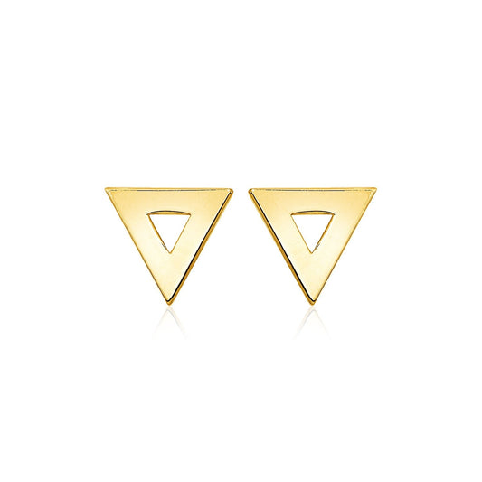 14k yellow gold polished open triangle post earrings, Avera Group