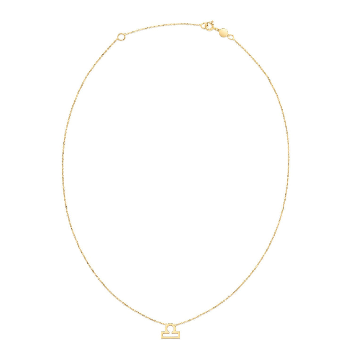 14k yellow gold Libra zodiac sign necklace by Avera Group, view 2