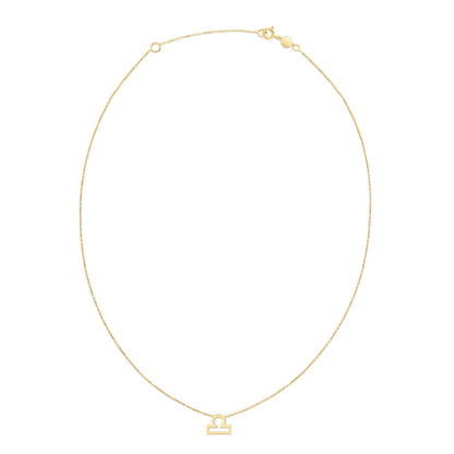 14k yellow gold Libra zodiac sign necklace by Avera Group, view 2