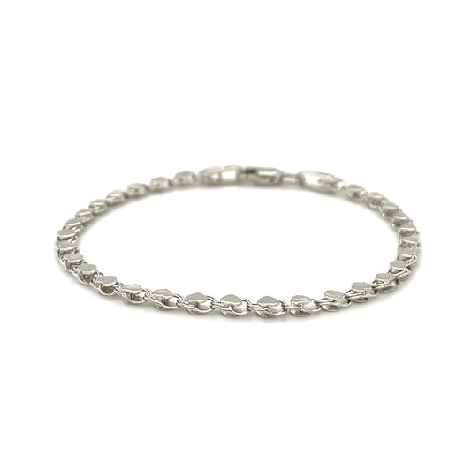 14k white gold heart link anklet by Avera Group, view 2