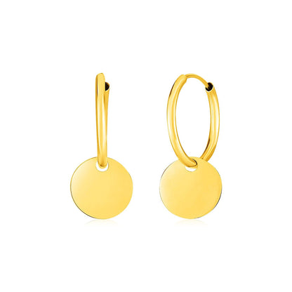 14k yellow gold huggie hoop earrings with circle drops by Avera Group