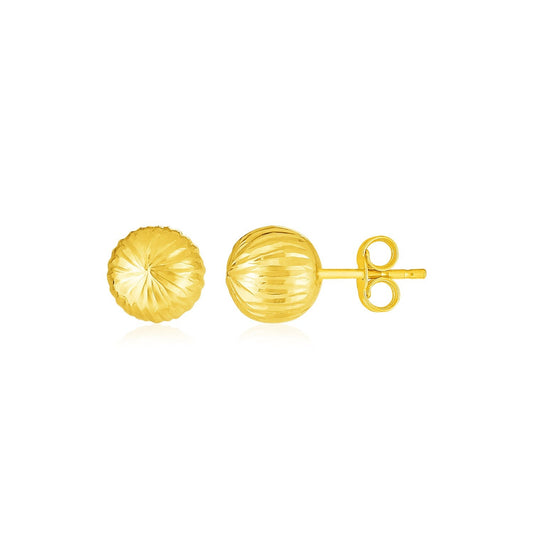 14k yellow gold ball earrings with linear texture by Avera Group