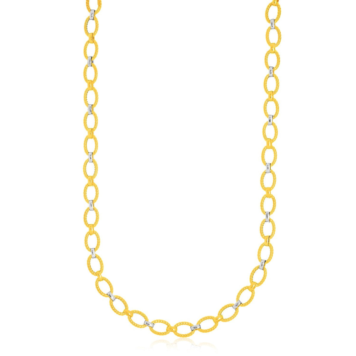 14k two-tone gold multi-textured oval link fancy necklace, 18 inch, by Avera Group
