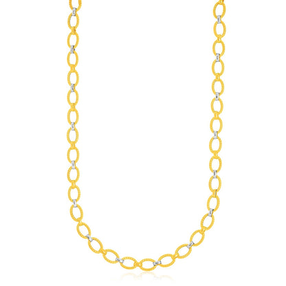 14k two-tone gold multi-textured oval link fancy necklace, 18 inch, by Avera Group