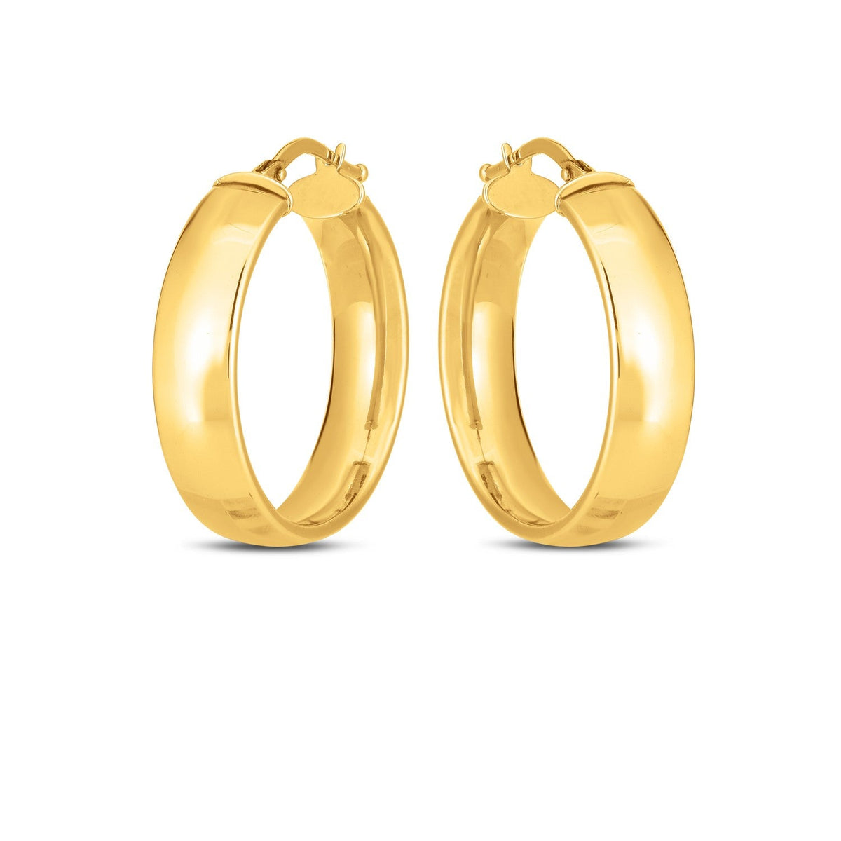 14k yellow gold wedding band hoop earrings, 6 x 25mm, Avera Group, view 2