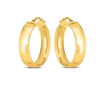 14k yellow gold wedding band hoop earrings, 6 x 25mm, Avera Group, view 2