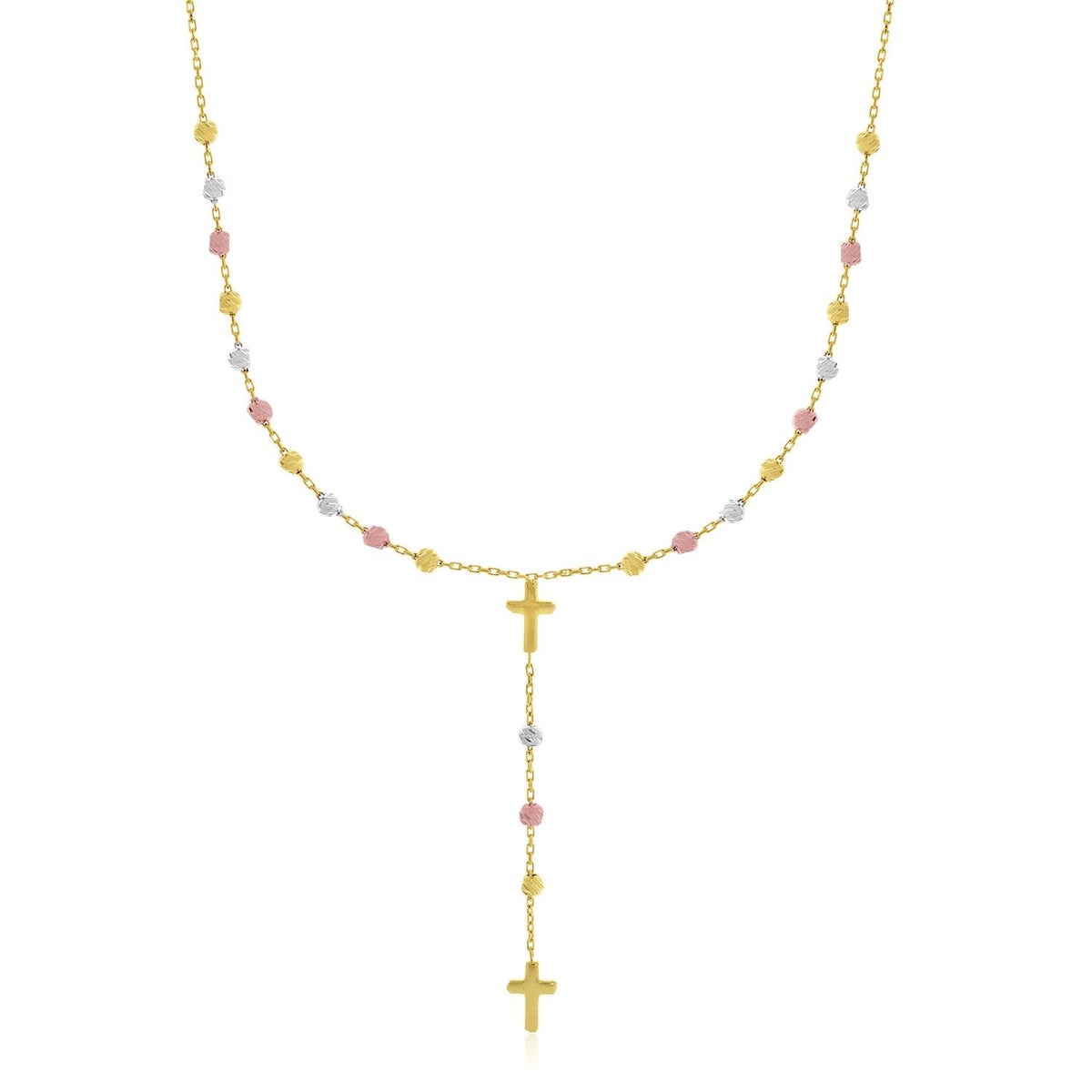 14k tri-color gold rosary chain necklace, 17 inch, by Avera Group