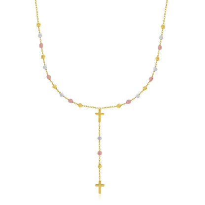 14k tri-color gold rosary chain necklace, 17 inch, by Avera Group
