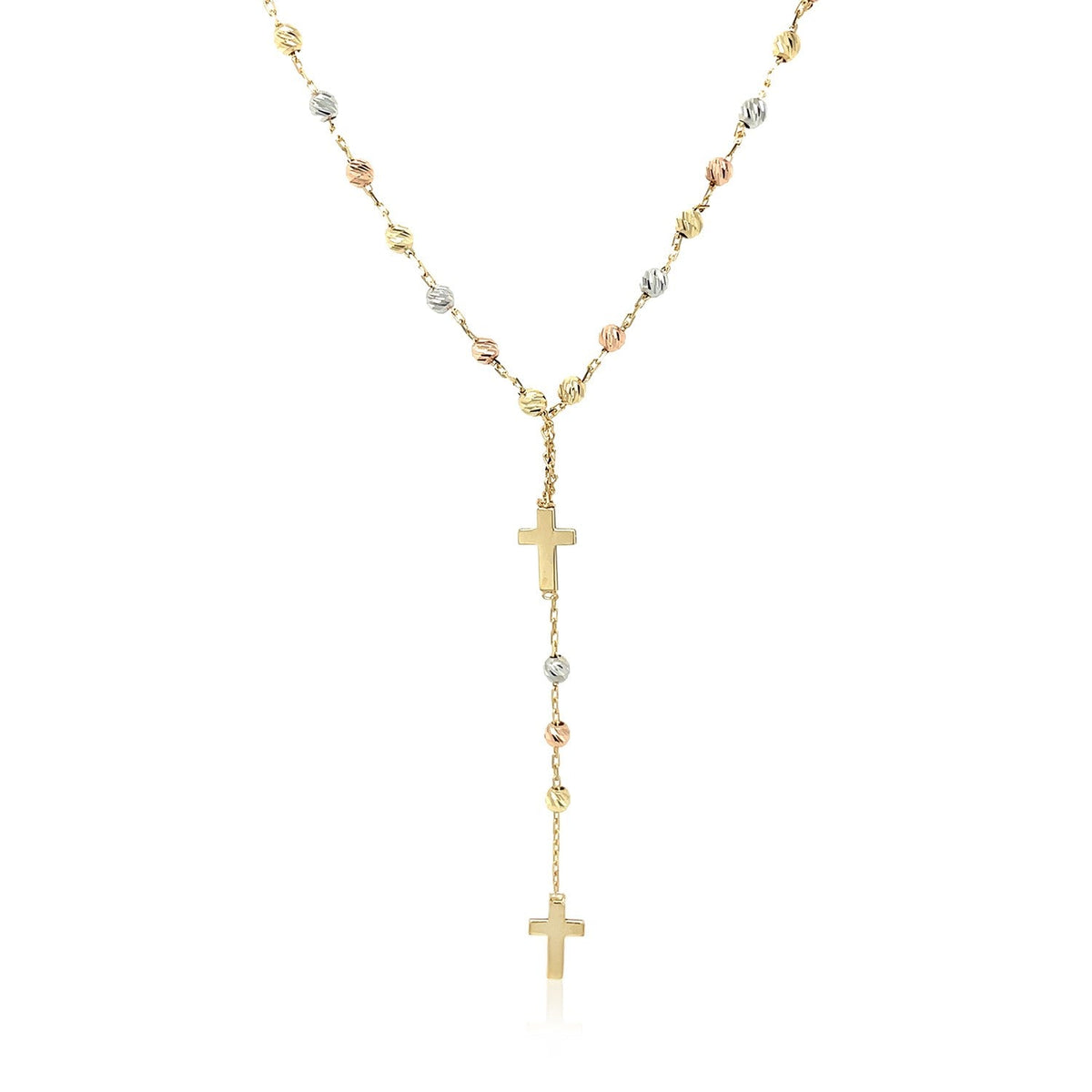 14k tri-color gold rosary chain necklace, 17 inch, by Avera Group, view 2