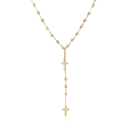 14k tri-color gold rosary chain necklace, 17 inch, by Avera Group, view 2