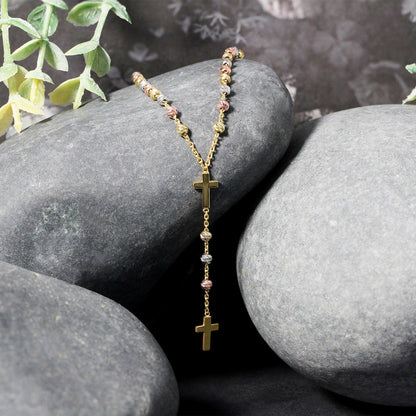 14k tri-color gold rosary chain necklace, 17 inch, by Avera Group, view 4