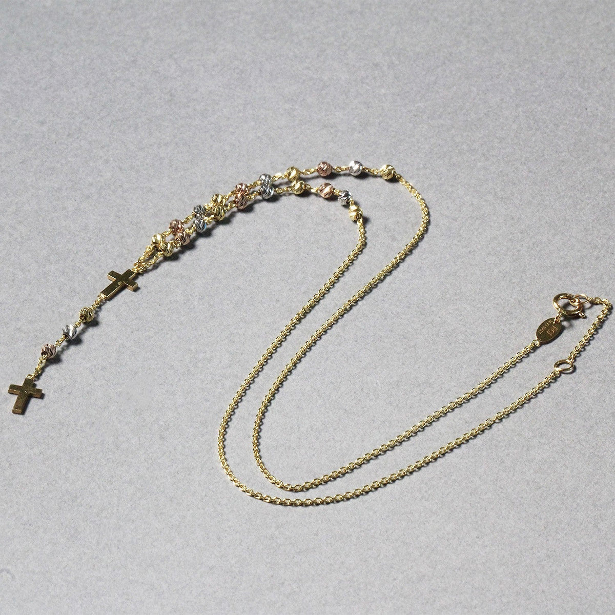 14k tri-color gold rosary chain necklace, 17 inch, by Avera Group, view 5