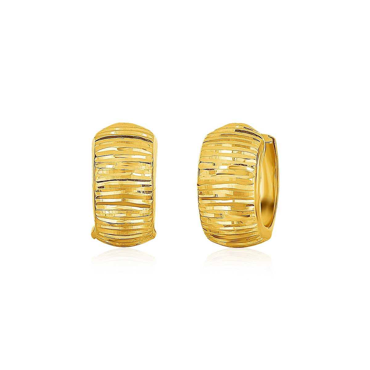 14k yellow gold snuggable hoop earrings with horizontal diamond cuts by Avera Group