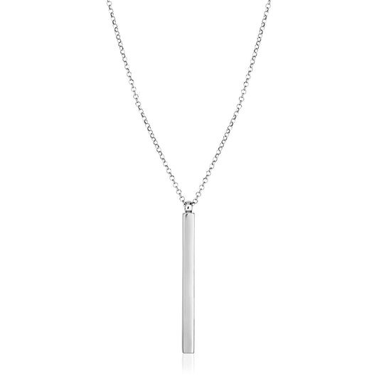 Sterling Silver 24 inch Necklace with Long Polished Bar Pendant by Avera Group