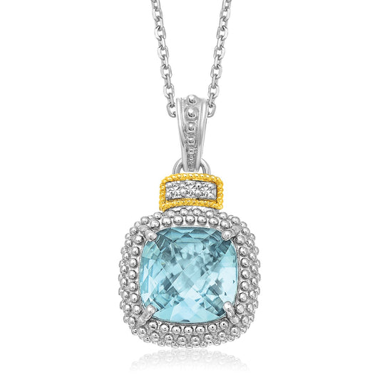 18k yellow gold and sterling silver sky blue topaz and diamond pendant by Avera Group