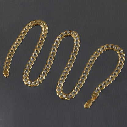 14k two-tone gold pave curb chain, 7mm, by Avera Group, view 4