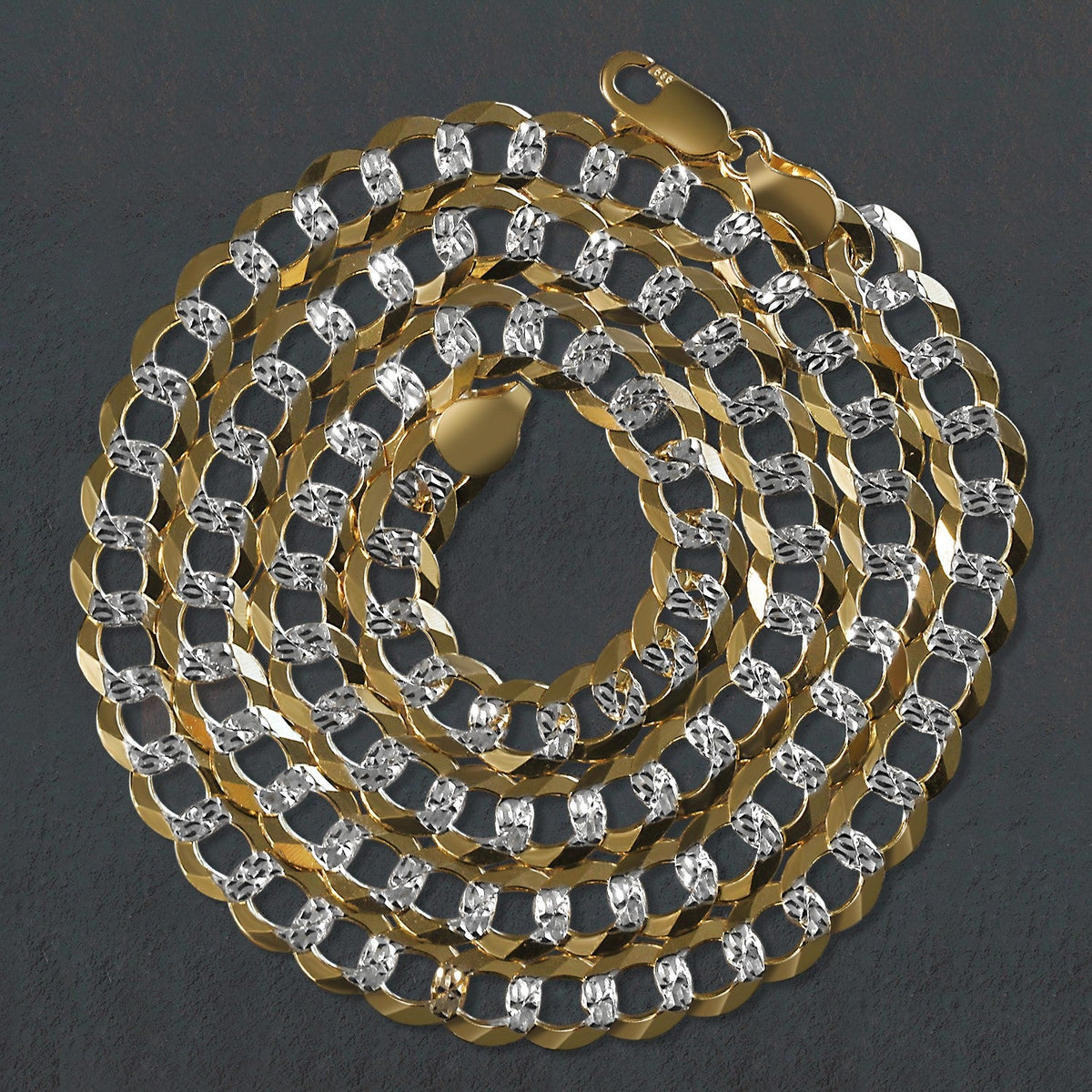 14k two-tone gold pave curb chain, 7mm, by Avera Group, view 5