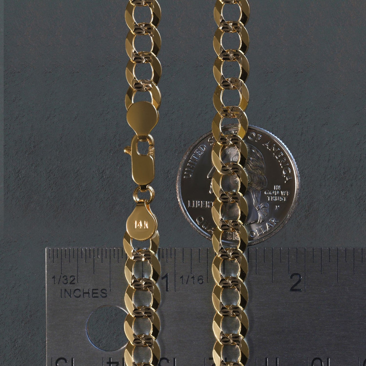 14k two-tone gold pave curb chain, 7mm, by Avera Group, view 6