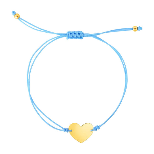 Blue cord adjustable bracelet with 14k yellow gold heart by Avera Group