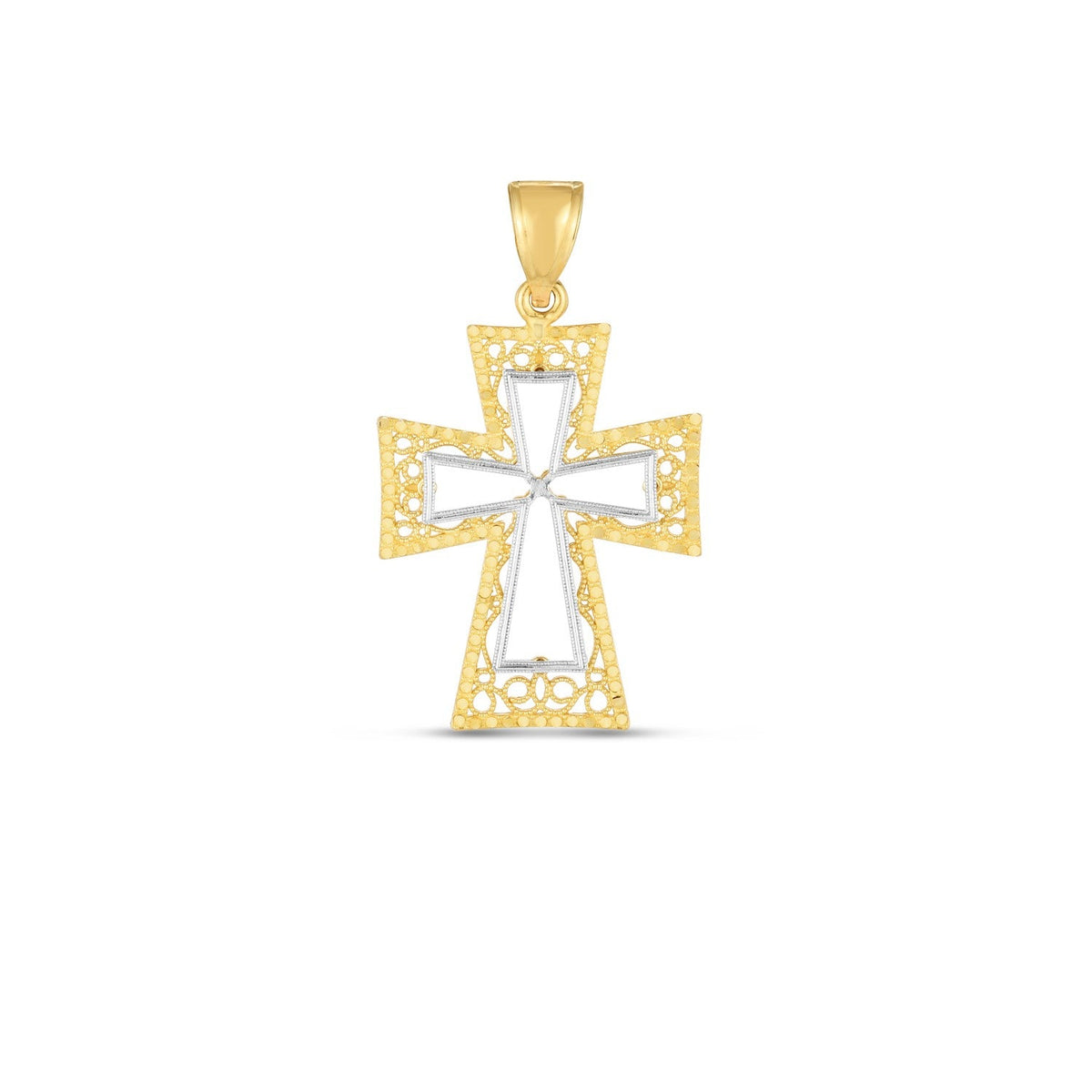 14k two-tone gold diamond-cut cross pendant, 1.38 x 0.88 inch, by Avera Group