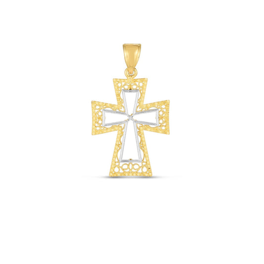 14k two-tone gold diamond-cut cross pendant, 1.38 x 0.88 inch, by Avera Group