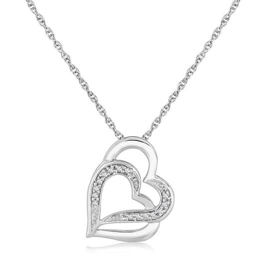 Sterling Silver Dual Heart Motif Pendant with Diamonds (.06 cttw) by Avera Group