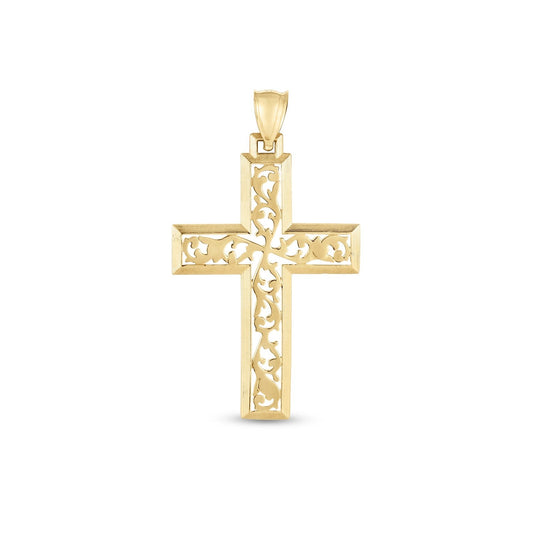 14k yellow gold high polish vine cross pendant by Avera Group