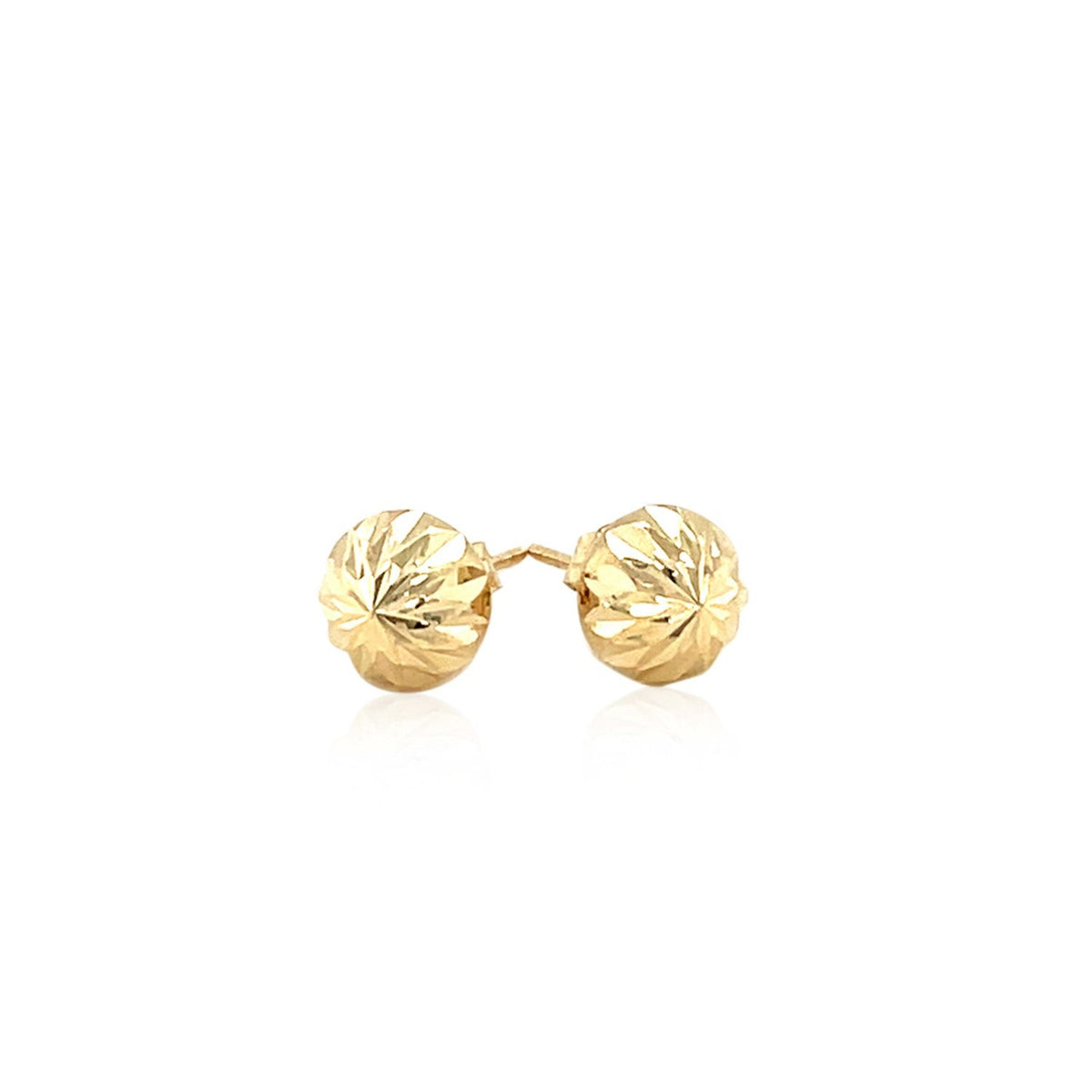 14k yellow gold sunburst diamond-cut flat stud earrings, 6mm, Avera Group, view 2