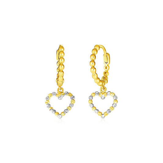 14k two-tone gold beaded hoop earrings with hearts by Avera Group