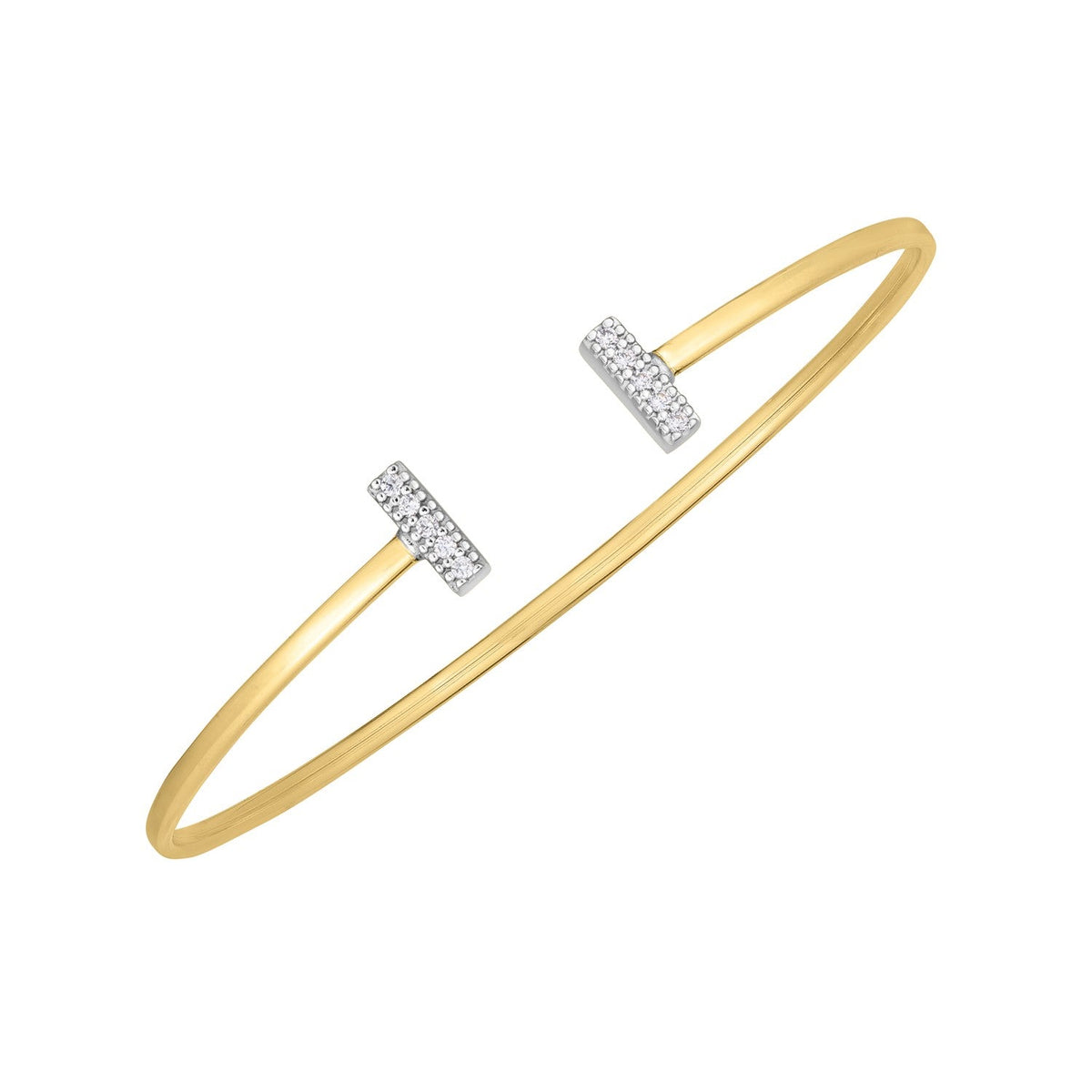 14k two-tone gold diamond tee bar bangle by Avera Group, view 2