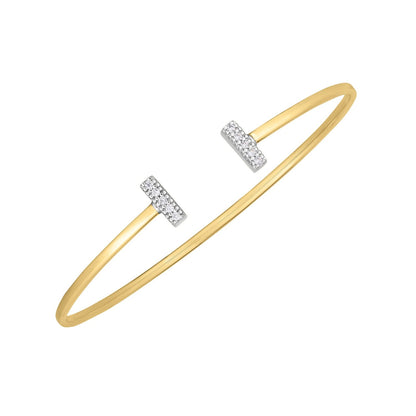 14k two-tone gold diamond tee bar bangle by Avera Group, view 2