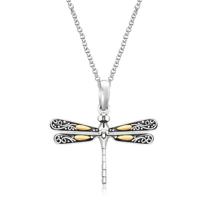 18k yellow gold and sterling silver dragonfly pendant necklace, 18 inch by Avera Group