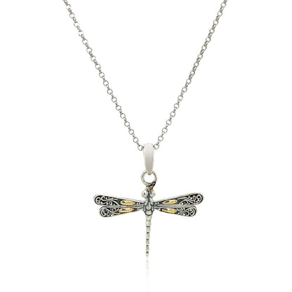 18k yellow gold and sterling silver dragonfly pendant necklace, 18 inch by Avera Group, view 2