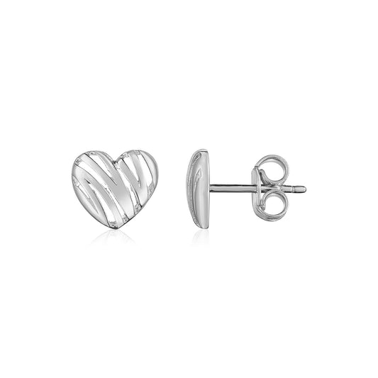 14k white gold high polish scribble heart stud earrings, Avera Group