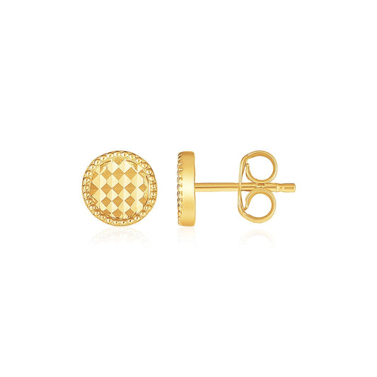 14k yellow gold textured circle post earrings by Avera Group