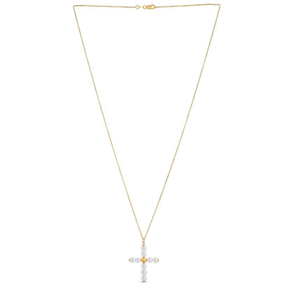 14k yellow gold pearl and bead cross pendant necklace, Avera Group, view 2
