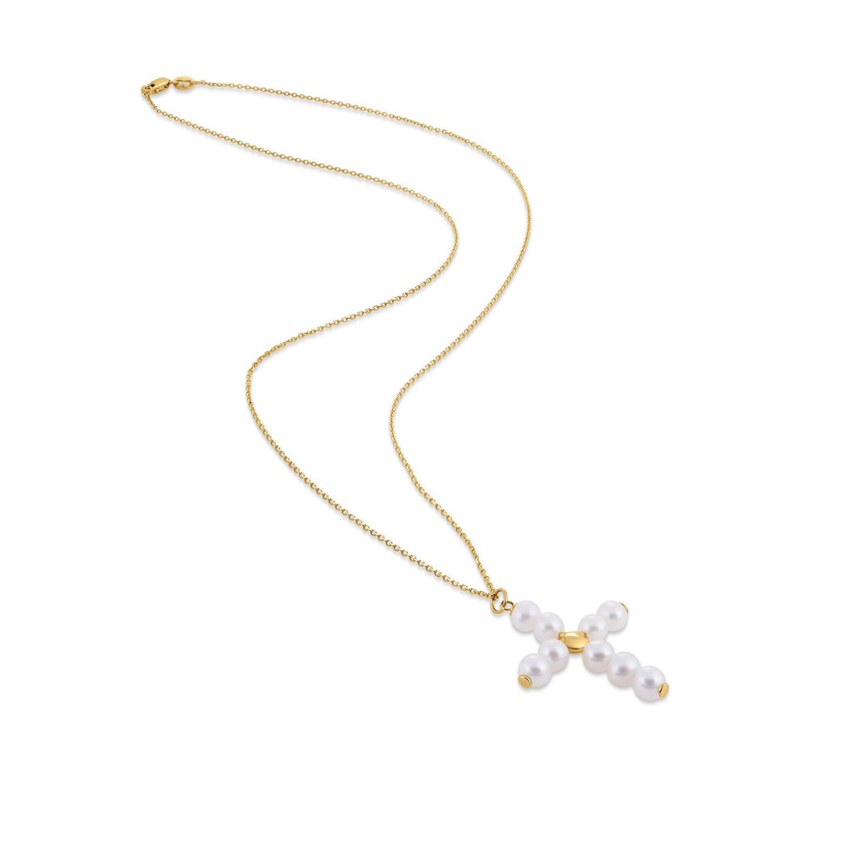 14k yellow gold pearl and bead cross pendant necklace, Avera Group, view 3