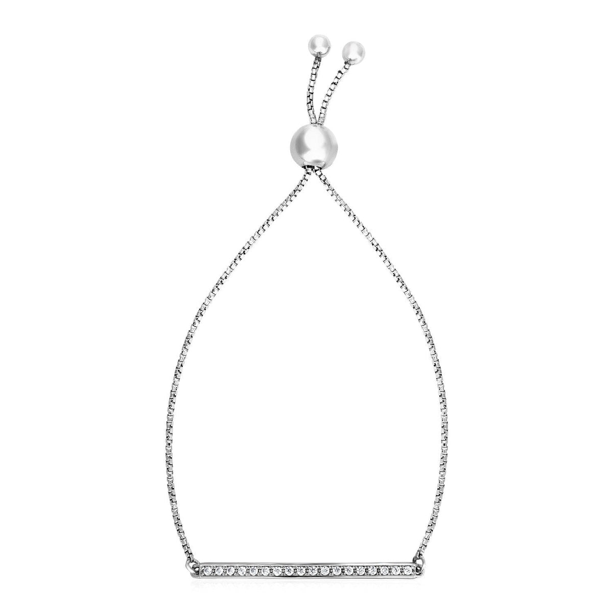 Adjustable Bar Bracelet with Cubic Zirconia in Sterling Silver by Avera Group