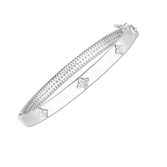 14k white gold trilogy bangle with round diamonds by Avera Group
