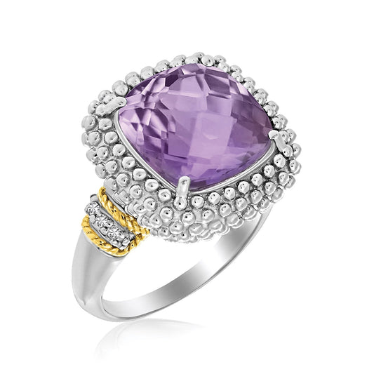18k yellow gold and sterling silver amethyst and diamond popcorn ring by Avera Group