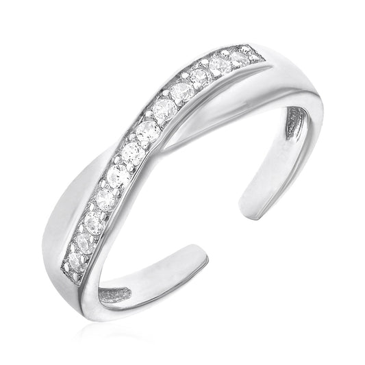 Toe Ring with Crossover Motif in Sterling Silver with Cubic Zirconia by Avera Group