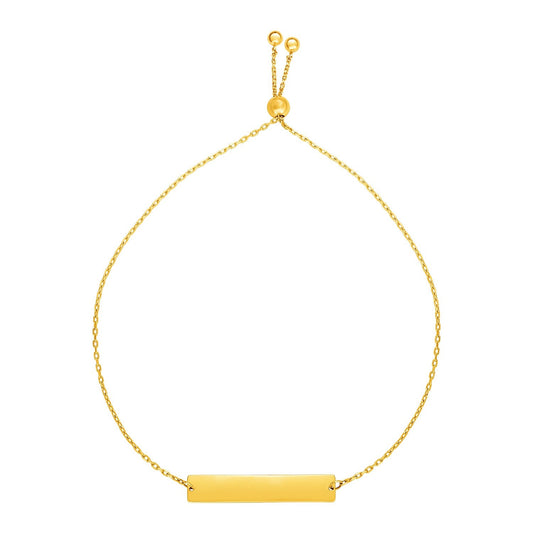 Adjustable Bracelet with Shiny Bar in 14k Yellow Gold by Avera Group