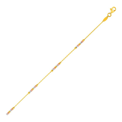 14k tri-color gold anklet with textured beads by Avera Group