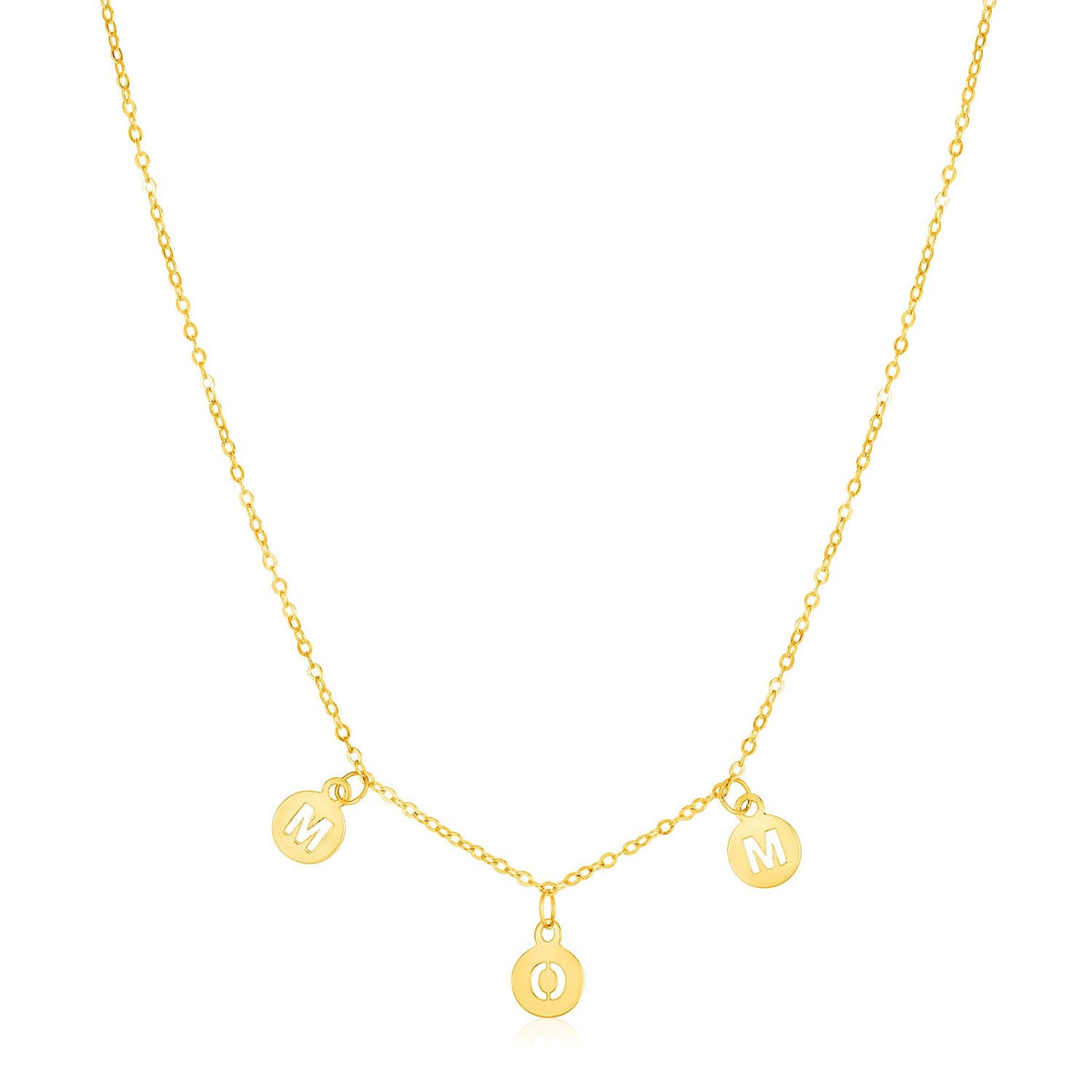 14k yellow gold Mom necklace with circle drops, 18 inch by Avera Group