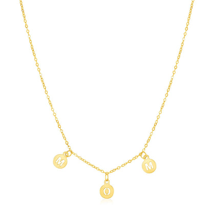 14k yellow gold Mom necklace with circle drops, 18 inch by Avera Group