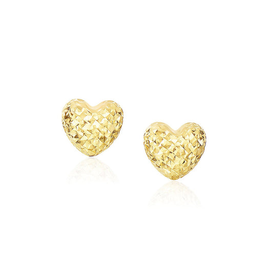 14k yellow gold puffed heart earrings with diamond-cut finish by Avera Group