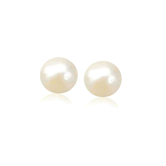 14k yellow gold freshwater cultured white pearl stud earrings, 7mm by Avera Group