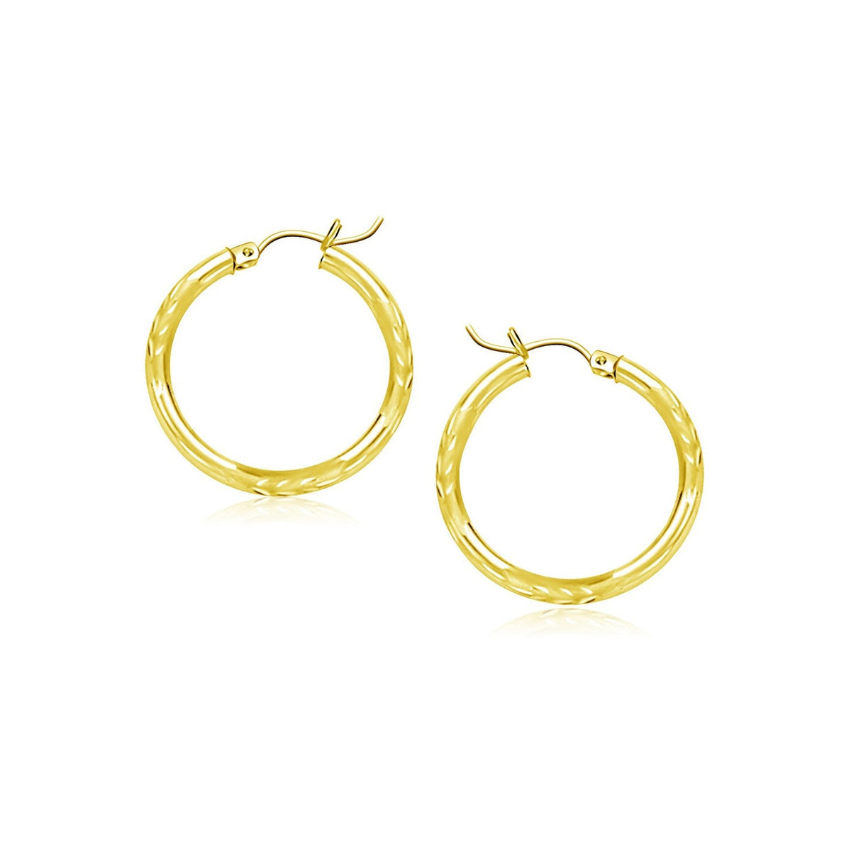 10k Yellow Gold Diamond Cut Hoop Earrings (2x15mm), Avera Group