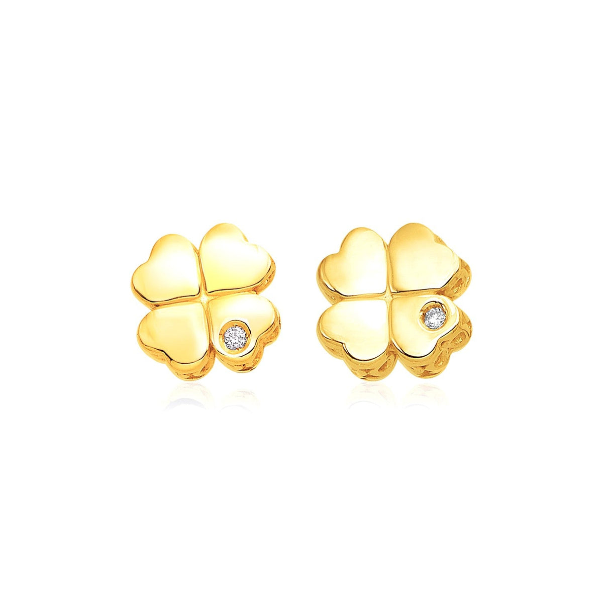 14k yellow gold 7mm four leaf clover studs with diamonds by Avera Group